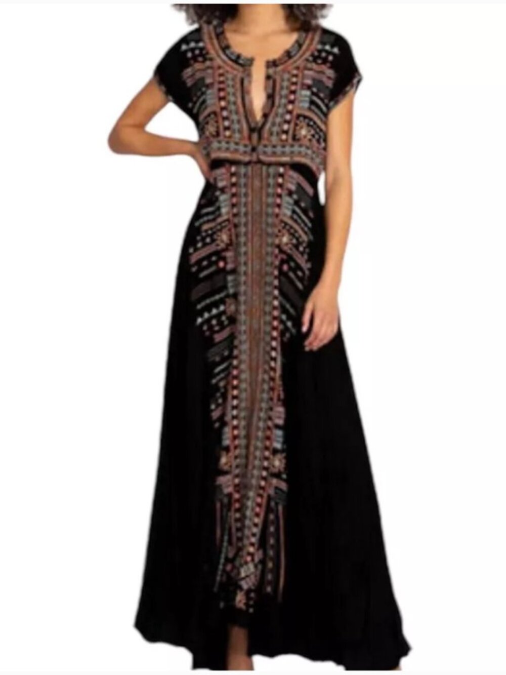 Johnny Was Biya Effy Challis Embroidered Maxi Dress Black Bohemian
